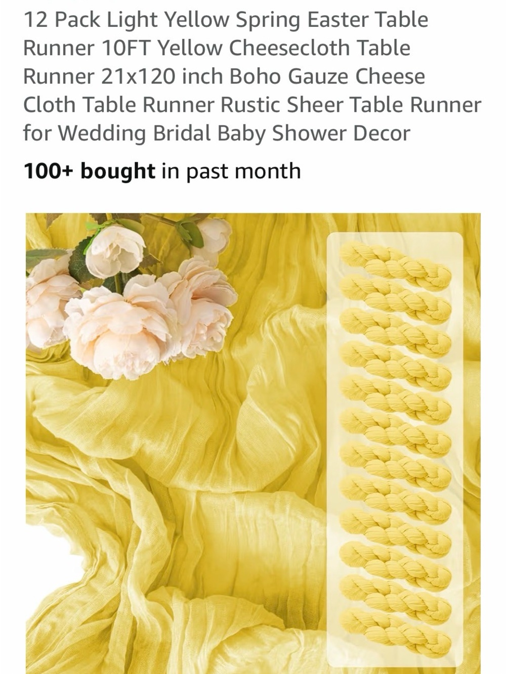 Light Yellow Boho Gauze Table Runners 24 pack